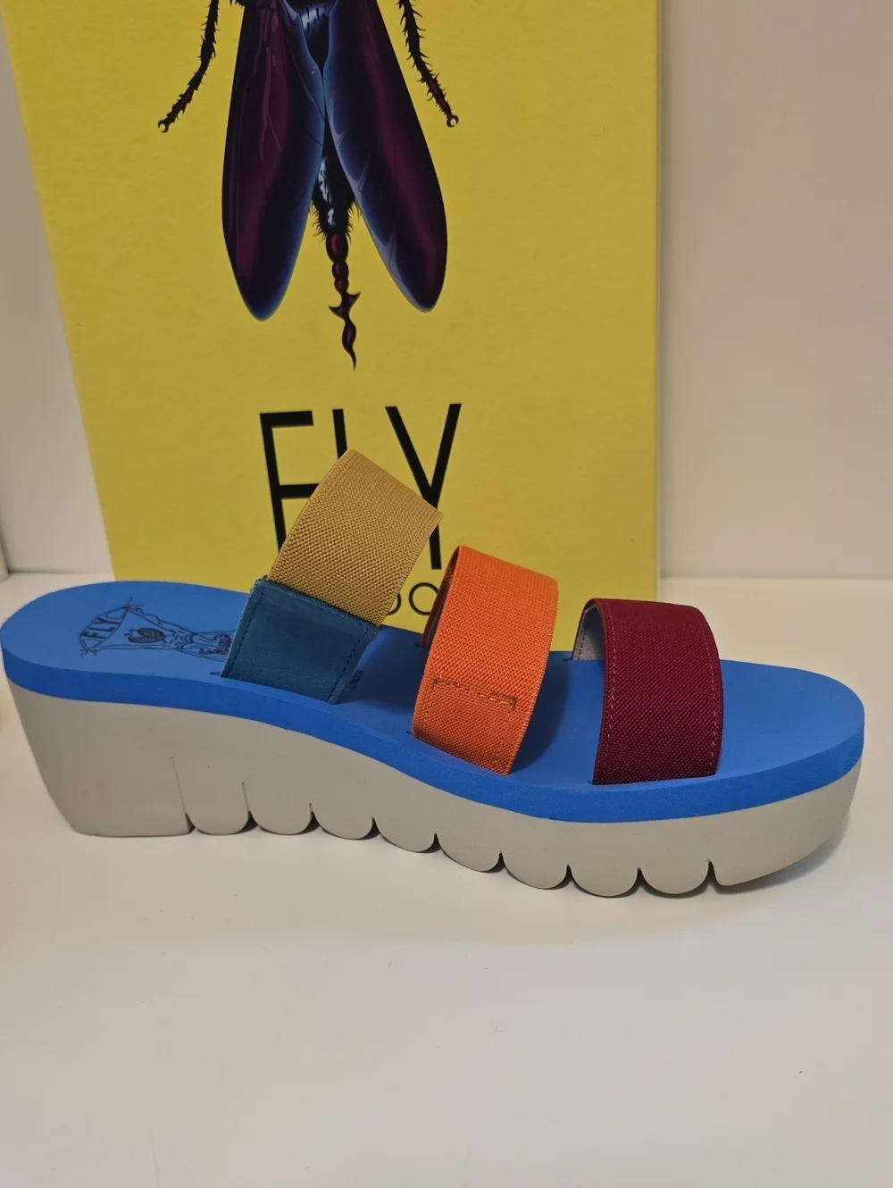 Fly London Multi-Color Platform Slide Sandals - New In Box Sz 8 - Picture 5 of 9